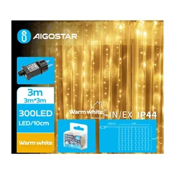 Aigostar - LED spoljašnji božićni niz, 300 LED, 8 funkcija, 6x3 m, IP44, topla bela