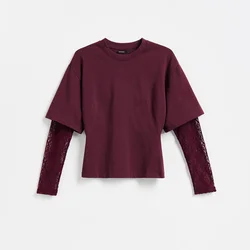 Reserved - Strukirana bluza sa čipkanim rukavima