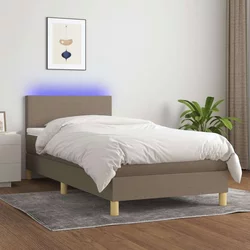 Greatstore Box spring postelja z vzmetnico LED taupe 90x190 cm blago