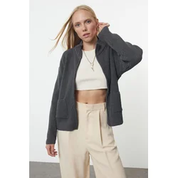 Trendyol Anthracite More Sustainable Pocket Detailed Knitwear Cardigan
