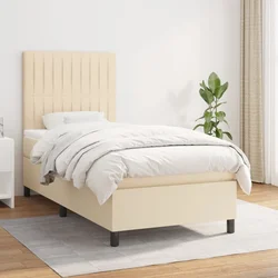Greatstore Box spring postelja z vzmetnico krem 90x200 cm blago