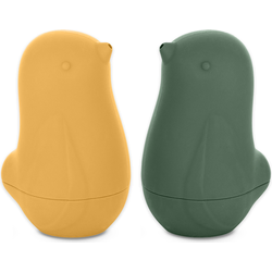 PETITE&MARS Silikonske kopalne igrače Love birds Ocher Green 6m+