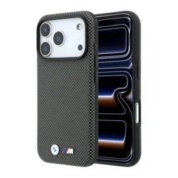 Maska BMW M Quadrille Kevlar Metal Logo Magsafe za iPhone 17 Pro Max/ 18 Pro Max siva