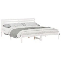 Vidaxl Konstrukcija postelje Bela 200 x 200 cm Masivno borovo les