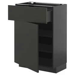 METOD / KNIVSHULT Podni element s fiokom/vratima, Crnosiva/Nickebo boja antracita, mat, 60x37 cm