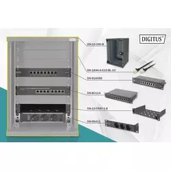 10 inch network bundle, including 9U cabinet, black shelf, PDU, 8-port switch, CAT 6 patch panel