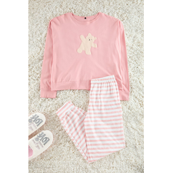 Trendyol Pink 100% Cotton Teddy Bear Printed Knitted Pajama Set