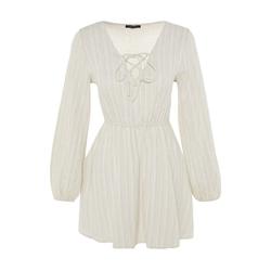 Trendyol Ecru Mini Woven Tied Linen Blend Beach Dress