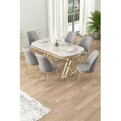 Hanah Home Set Trpezarijski sto i 6 stolica Lai, Sivo-beli