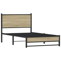 Vidaxl Kovinski posteljni okvir brez vzmetnice sonoma hrast 100x200 cm