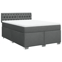 Vidaxl Box spring postelja z vzmetnico temno siva 140x200 cm blago
