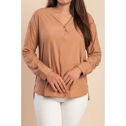 Bluza z V izrezom, kamelja