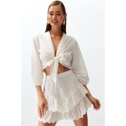 Trendyol Bridal White Mini Woven Ruffled 100% Cotton Skirt