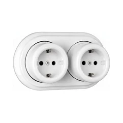 Elhard - Dvostruka zidna keramička retro utičnica sa okvirom SCHUKO 230V bela