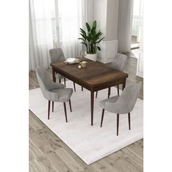 Hanah Home trpezarijski set Eta, sto na razvlačenje i 4 stolice, ploča u dekoru drveta Baroque, siva tkanina Babyface