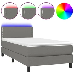 Vidaxl Box spring postelja z vzmetnico LED temno siva 100x200 cm blago
