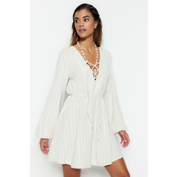Trendyol Ecru Mini Woven Tied Linen Blend Beach Dress