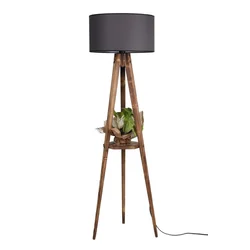OPVIQ Sehbali Tripod Yanik Lambader Silindir Koyu Gri Abajurlu