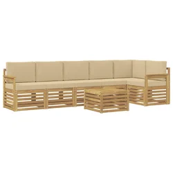 Set vanjskih sofa 7 pcs Bijela i bež 59 x 59 x 37 cm Poliester