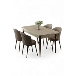 HANAH HOME Rasklopivi trpezarijski sto i stolice (5 delova) Asfel Travertine Cappuccino