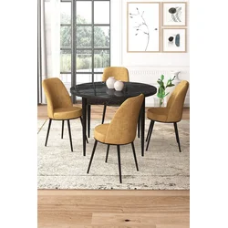 Hanah Home Set Trpezarijski sto i 4 stolice, Oker-crni