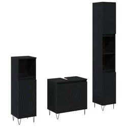 Set namještaja za kupaonicu 3 kom. Crni hrast 30 x 30 x 190 cm