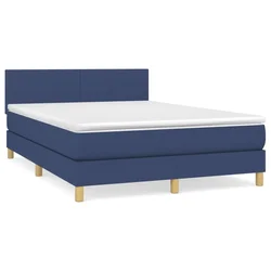 Vidaxl Box spring postelja z vzmetnico moder 140x190 cm blago
