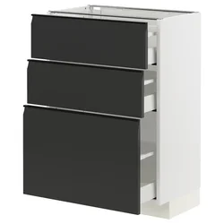 METOD / MAXIMERA Podni element s 3 fioke, bela/Upplöv boja antracita, mat, 60x37 cm