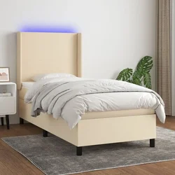 shumee Box spring postelja z vzmetnico LED krem 90x200 cm blago