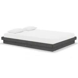 Vidaxl Posteljni okvir siv iz trdnega lesa 135x190 cm