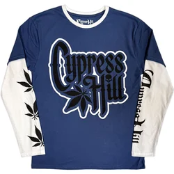 Cypress Hill Leaf & Logo (Sleeve Print) Denim Blue & White L Majica