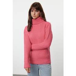 Trendyol Fuchsia Wide Fit Soft Textured Basic Knitwear Sweater