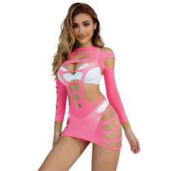 Long sleeve elastic dress pink