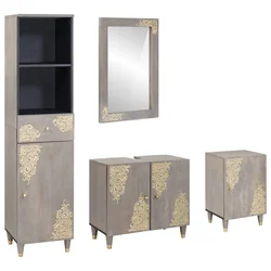 Set ormarića za kupaonicu Zidne 4 pcs Siva Čvrsto drvo manga