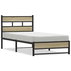 Vidaxl Kovinski posteljni okvir brez vzmetnice sonoma hrast 107x203 cm