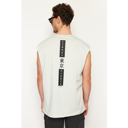 Trendyol Gray Oversize Fit Far East Printed Undershirt-T-Shirt