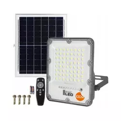 LED prigušiva solarni reflektor LED/100W/3,2V 5000K 10500 mAh IP65 crna + daljinski upravljač