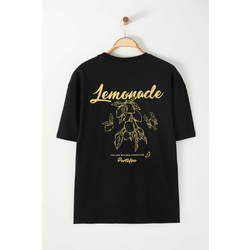 Trendyol Black Oversize/Wide Cut Back Lemon Printed 100% Cotton T-Shirt