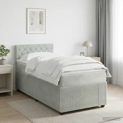Boxspring krevet s madracem Svjetlosiva 100 x 200 cm Baršun Zelena