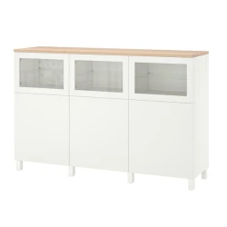 BESTA Kombin. odlaganje s vratima, Lappviken/Stubbarp/Sindvik belo bistro staklo, 180x42x114 cm