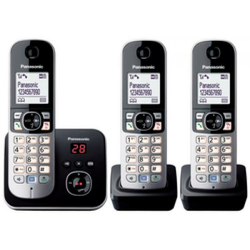 Panasonic Brezžični analogni telefon Panasonic KX-TG6823 Trio telefonski odzivnik, prostoročno telefoniranje, črne, srebrne barve