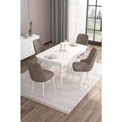 Hanah Home trpezarijski set Are, sto na razvlačenje i 4 stolice, bela ploča, kapućino tkanina Babyface