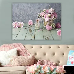 WallXpert slika na platnu 545693890_70100, ukrasni bicikl sa korpom roze ruža na drvenom podu, 70 x 100 cm