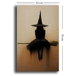 WallXpert slika na platnu 4570HALC-004, Noć veštica, silueta veštice na metli na bež-oker pozadini, 45 x 70 cm