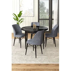 Hanah Home Set Trpezarijski sto i 4 stolice, Sivo-crni