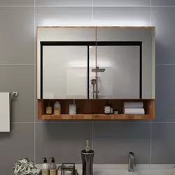 LED kupaonski ormarić s ogledalom boja hrasta 80x15x60 cm MDF