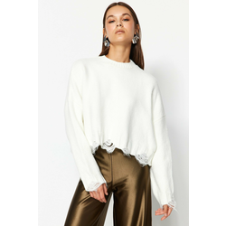 Trendyol Ecru Crop Super Wide Fit Soft Textured Knitwear Sweater