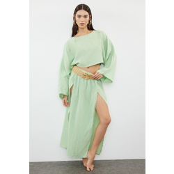 Trendyol Mint Crop Top - Camicia Lavorata A Maglia Per Donna, Manica Lunga, 95% Cotone, Taglie Dalla S/36
