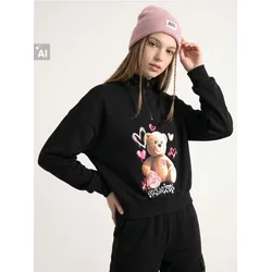 Sinsay - Half-zip duks sa printom mede - crno