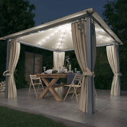 Den Paviljon z zaveso in LED lučkami 3x3 m krem aluminij